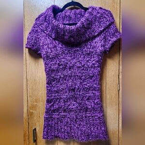 New York At Last Womens Purple Marble Cowl Neck Knitted Sweater Top Size L